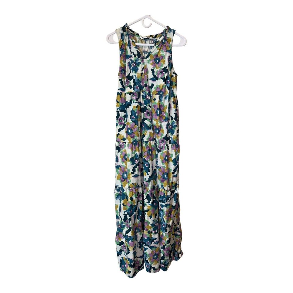 Sonoma Aztec Geo Floral Maxi Dress Size S Sleeveless 100% Cotton Tiered Cute